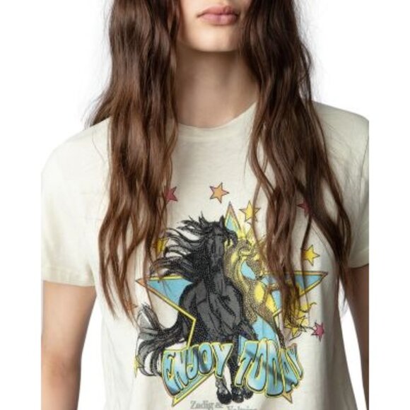 Zadig & Voltaire Zoe Horse Print Tee in Light Yellow - Picture 2 of 6